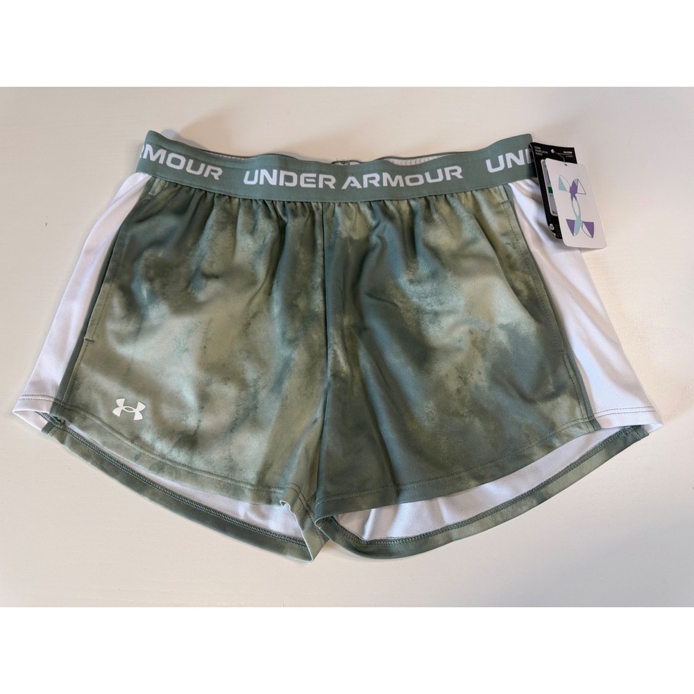 Under Armour Girls Sage Green Tie Dye Athletic Shorts Youth Large YL NWT